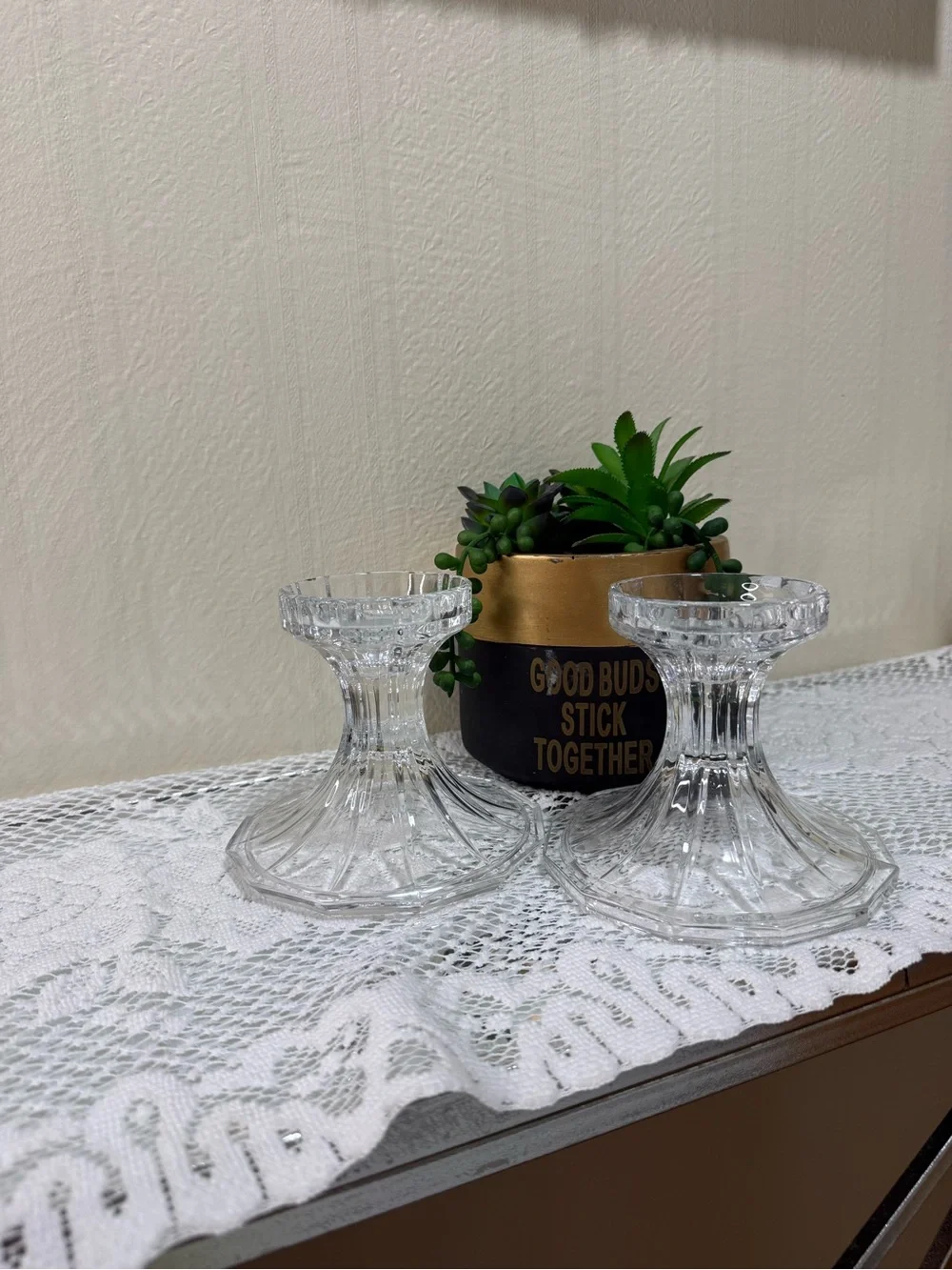 ST GEORGE | TOWLE 24% Fine Lead  Two Crystal Hurricane Lamp Pedestal Base